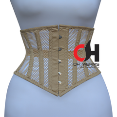 Beigefarbenes Hourglass-Mesh-Unterbrustkorsett – Stahlstäbchen 