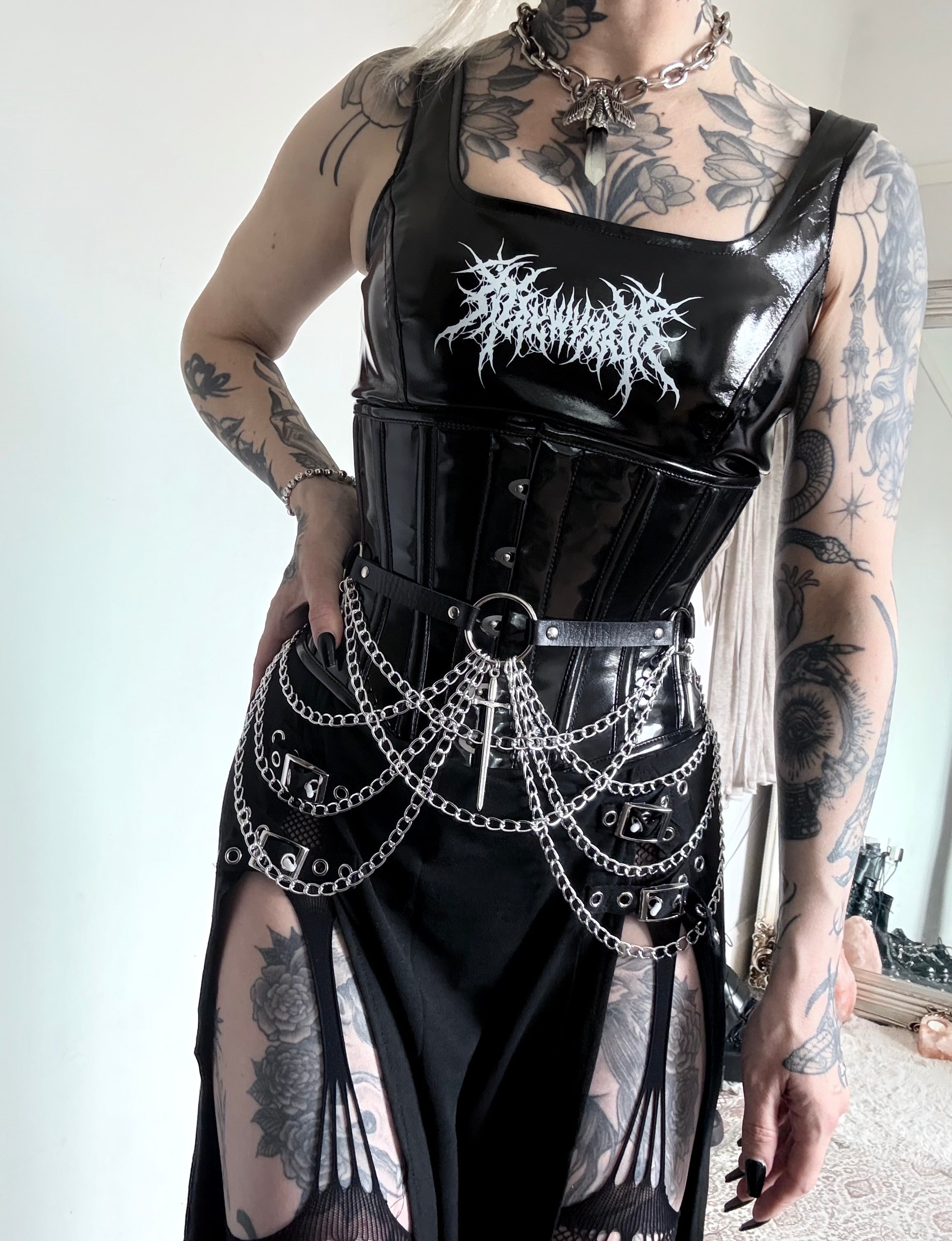 Black PVC Underbust Corset Steel Boned Waist Cincher Fashion Hourglass Corset