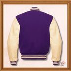 Purple Wool and Genuine Cream Leather Varsity Sleeves Jacket