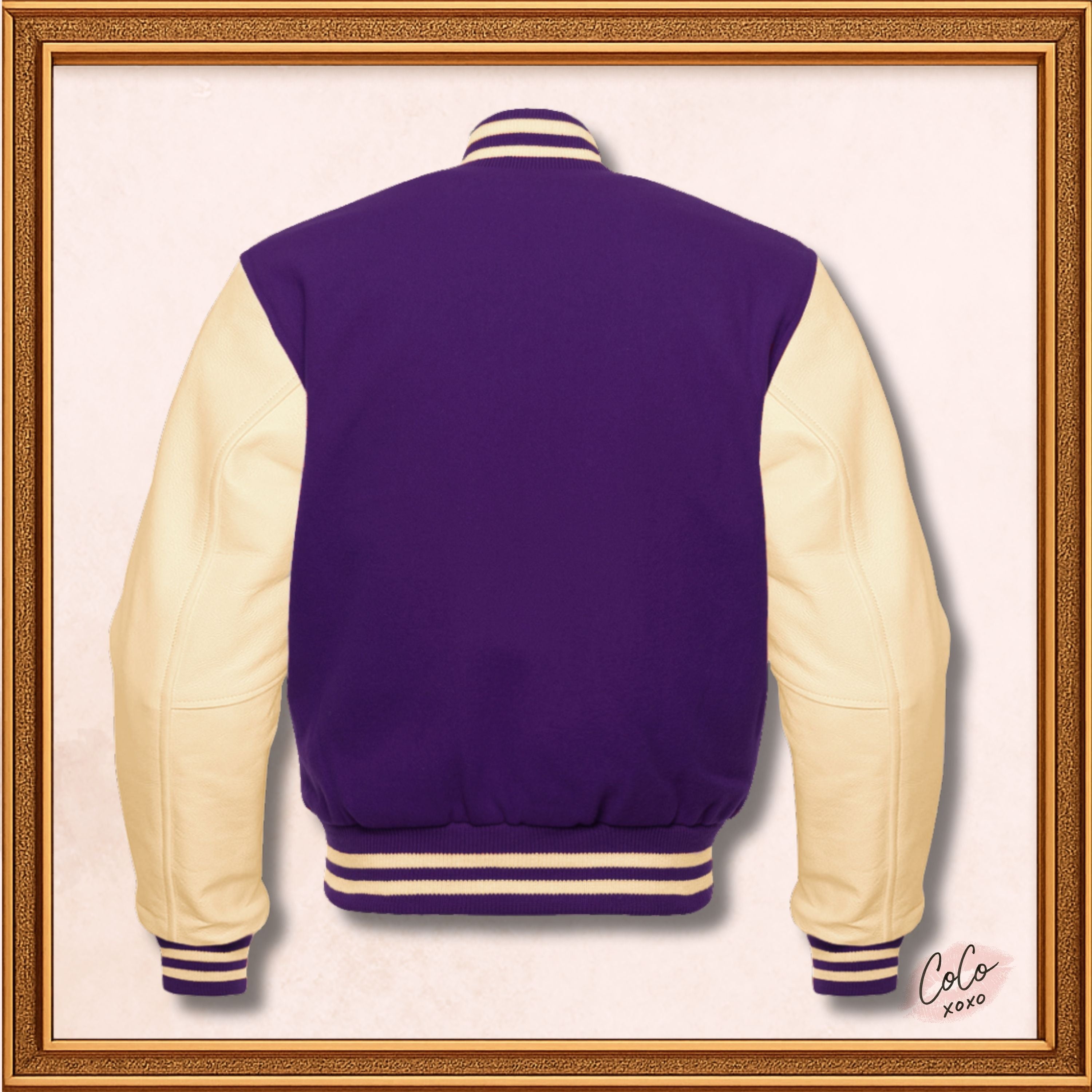 Purple Wool and Genuine Cream Leather Varsity Sleeves Jacket