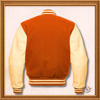 Orange Wool and Genuine Cream Leather Sleeves Varsity Jacket
