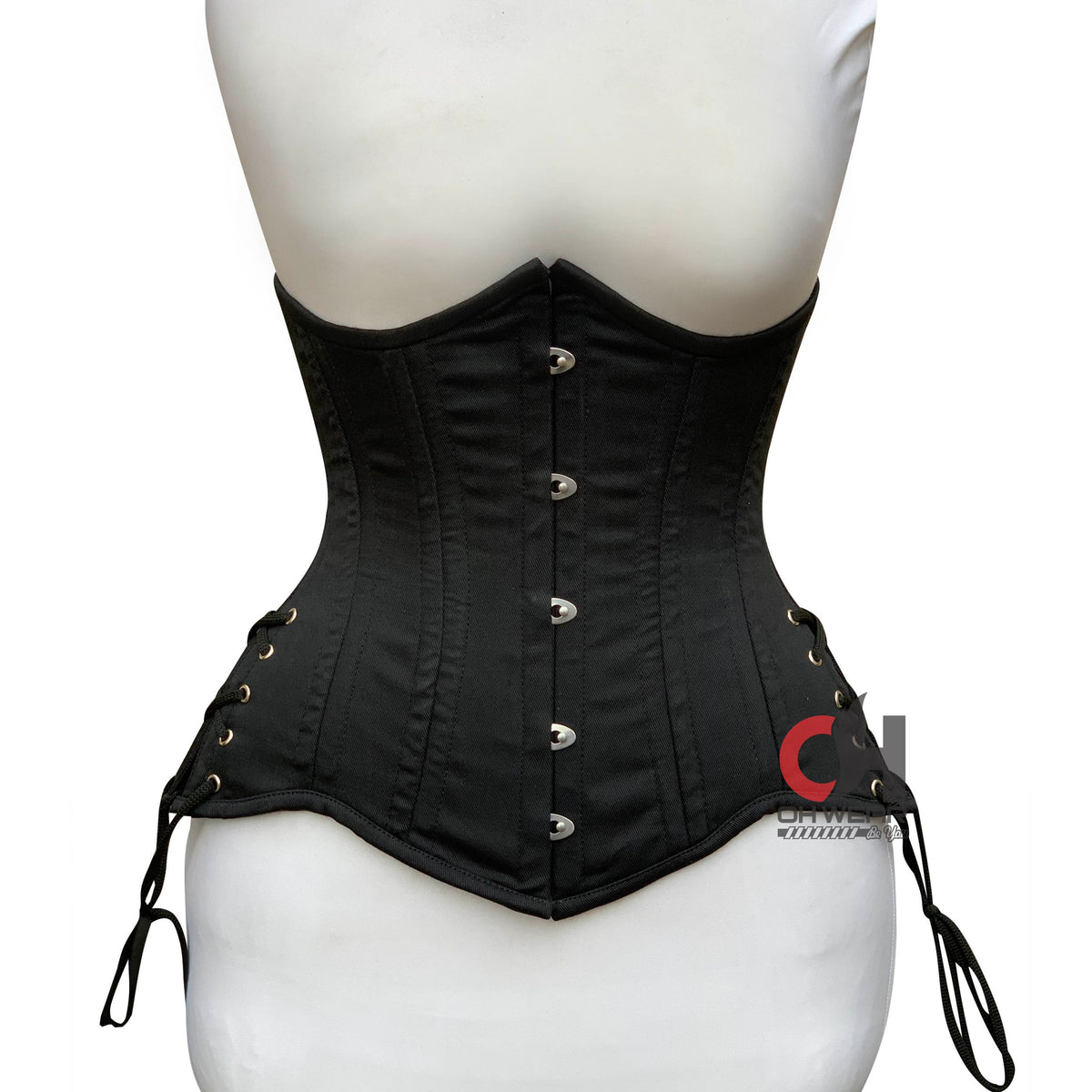 Victorian Black Cotton Underbust Corset Waist - Steel Boned