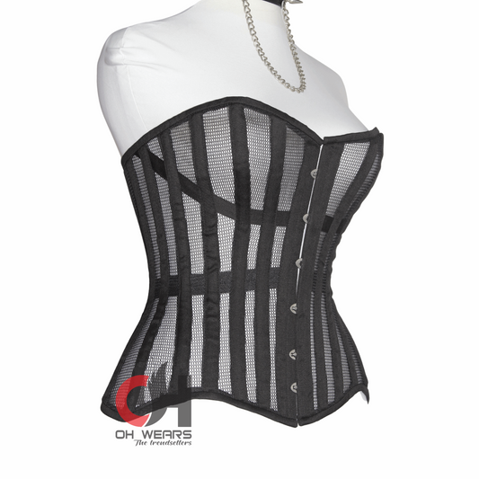 Sexy Women Black Mesh Cotton Overbust Corsets Steel Boned Waist Trainer Corset Vollbrustkorsett corsage Baumwolle Weiß Schwarz Netz