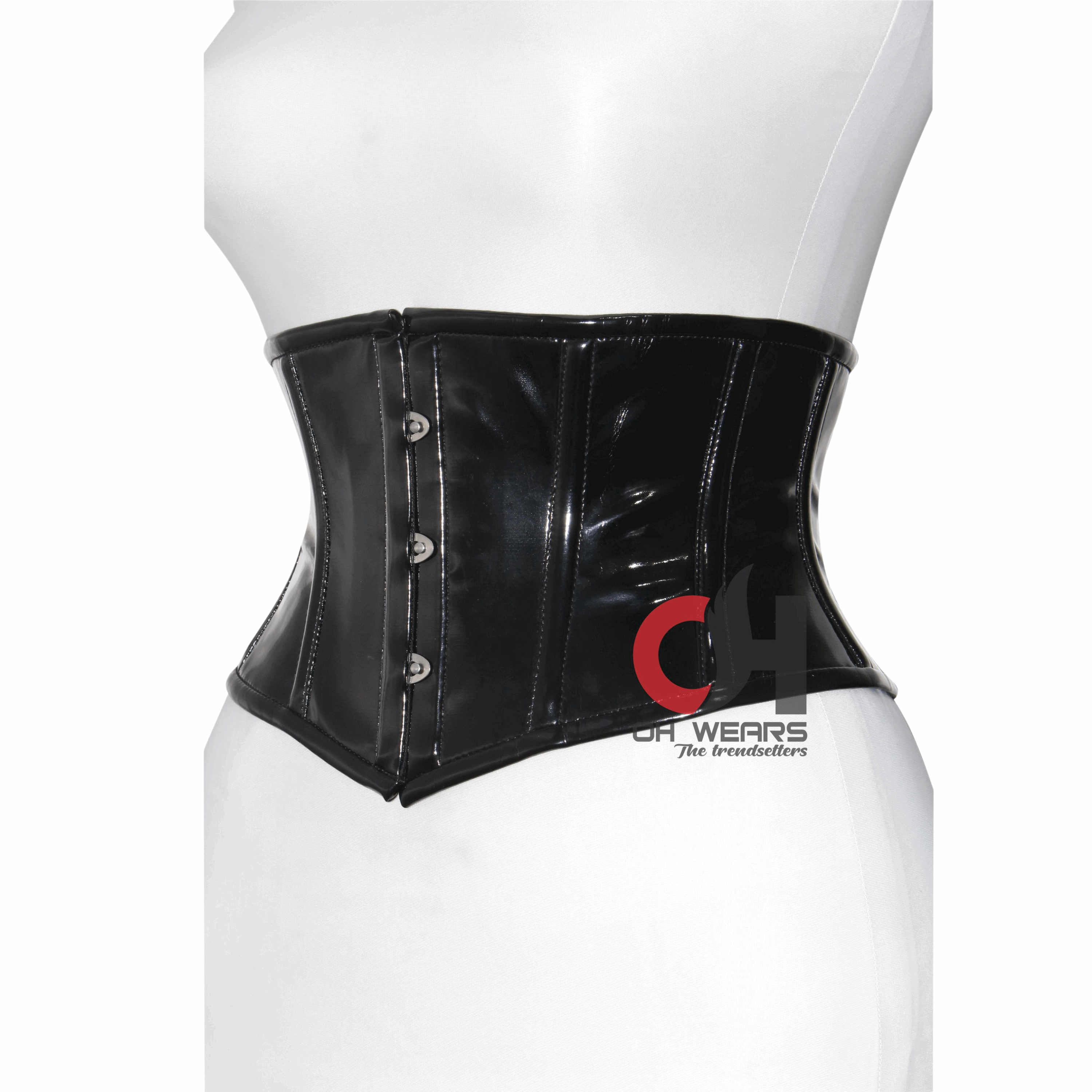 Heavy Duty Steel Boned Under Bust Waist Training Hourglass Black PVC Corset