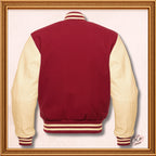 Maroon Wool and Genuine Cream Leather Sleeves Varsity Jacket