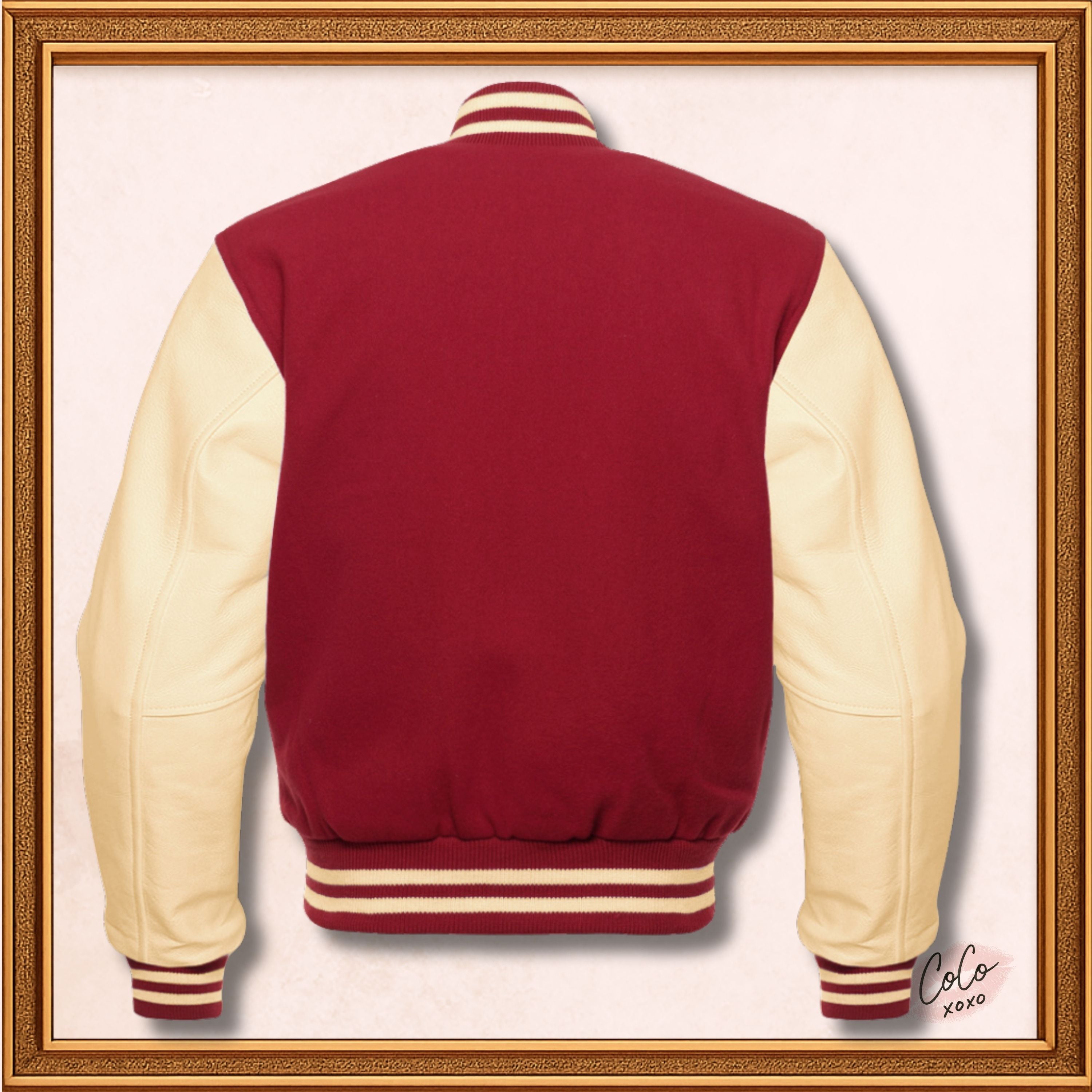 Maroon Wool and Genuine Cream Leather Sleeves Varsity Jacket