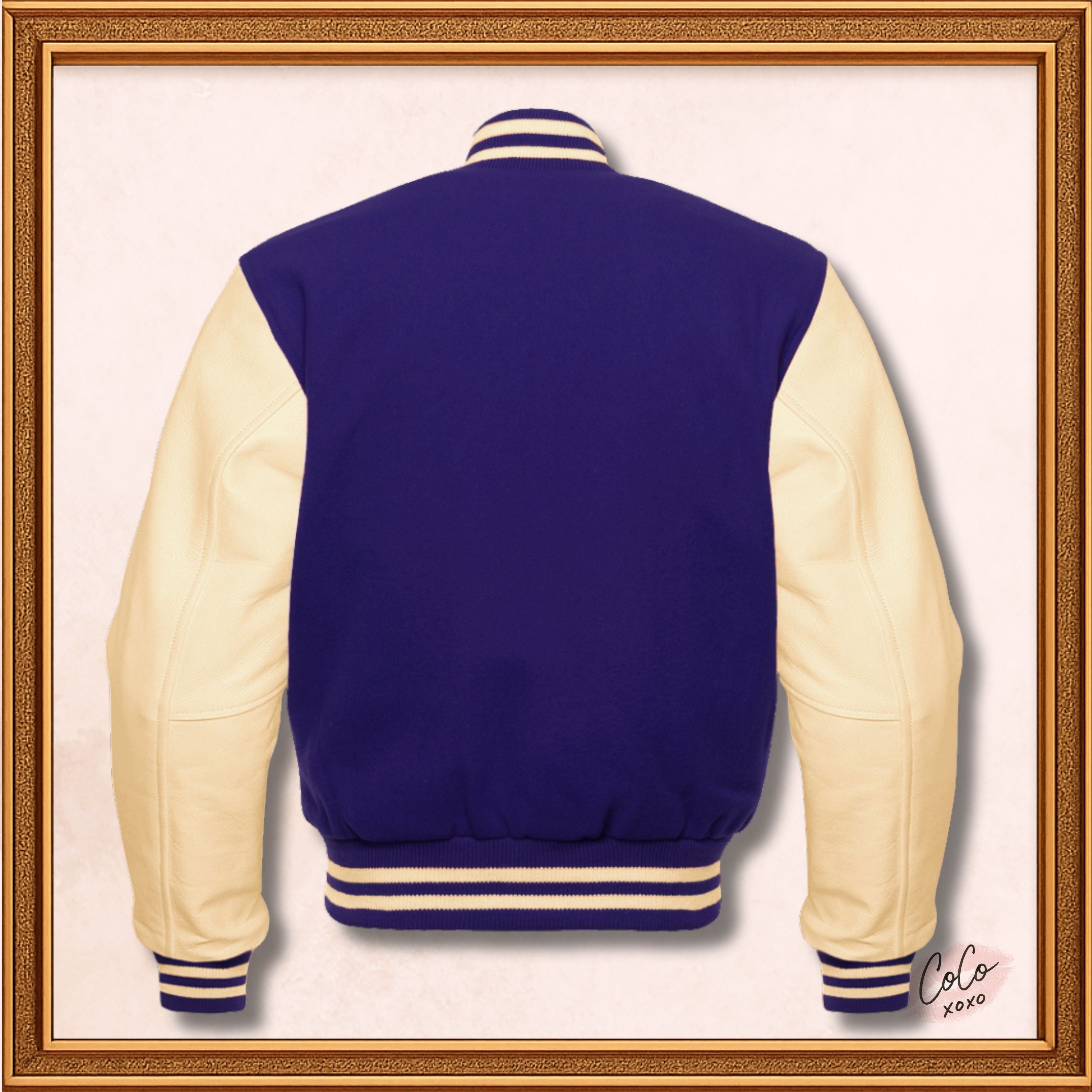 Navy Blue Wool and Genuine Cream Leather Sleeves Varsity Jacket Varsity
