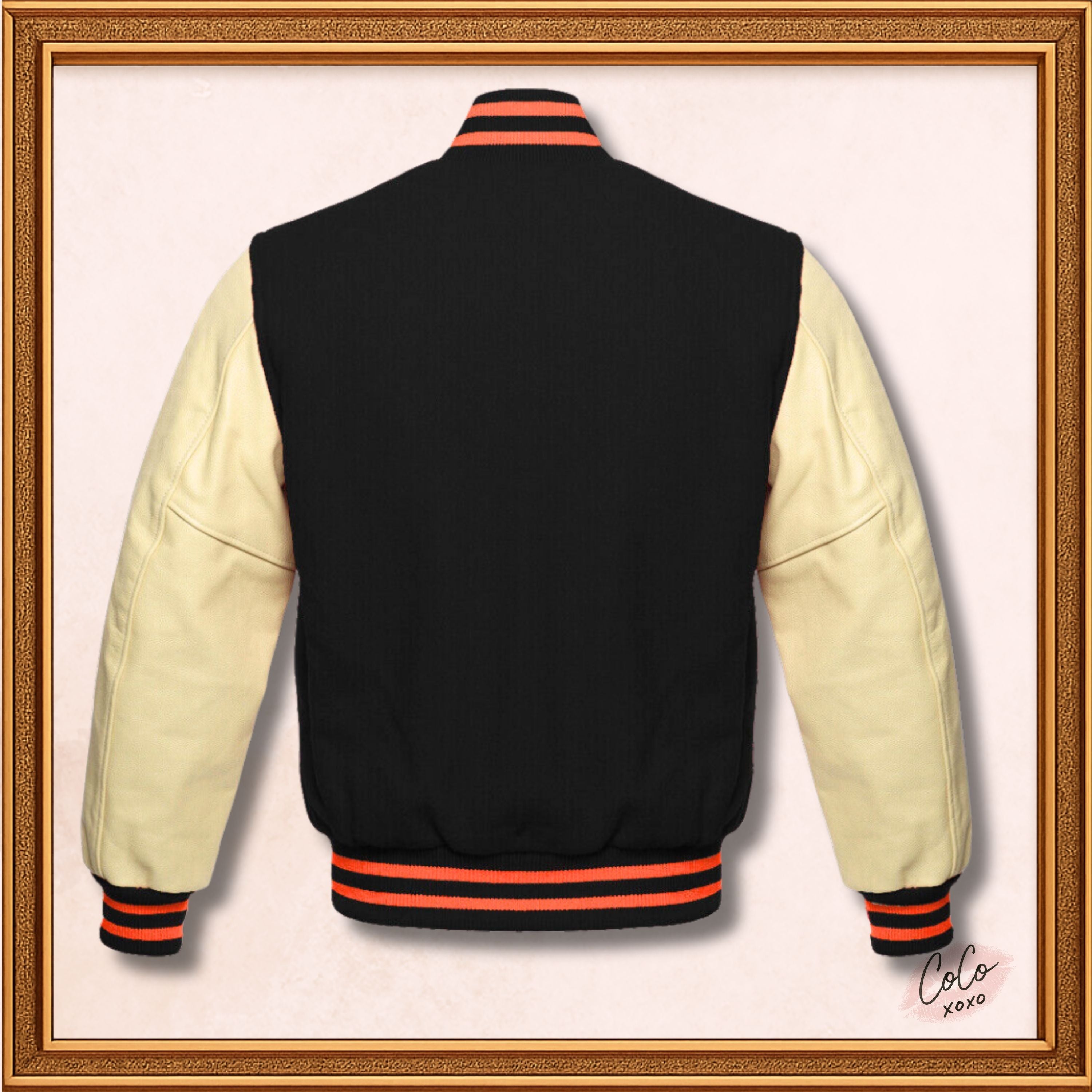 Black Wool and Genuine Cream Leather Sleeves Varsity Jacket