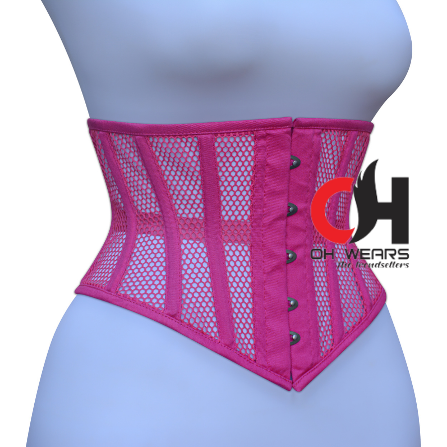 Women Pink Mesh Underbust Corset Steel Boned Waist Cincher Trainer