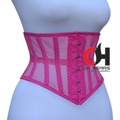 Women Pink Mesh Underbust Corset Steel Boned Waist Cincher Trainer