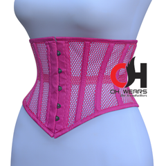 Women Pink Mesh Underbust Corset Steel Boned Waist Cincher Trainer