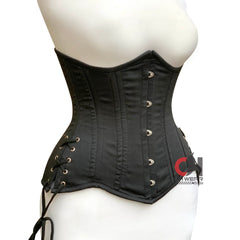 Victorian Black Cotton Underbust Corset Waist - Steel Boned