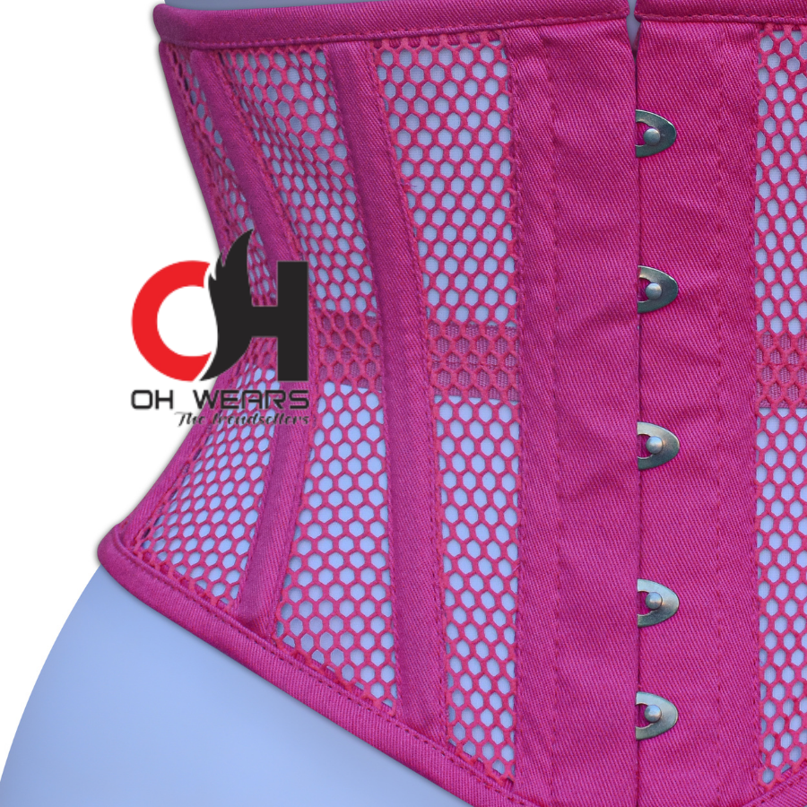 Women Pink Mesh Underbust Corset Steel Boned Waist Cincher Trainer