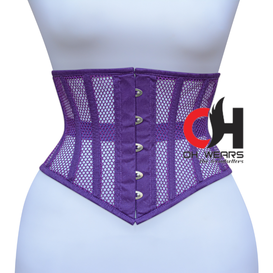 Purple Mesh Underbust Corset Steel Boned Waist Cincher