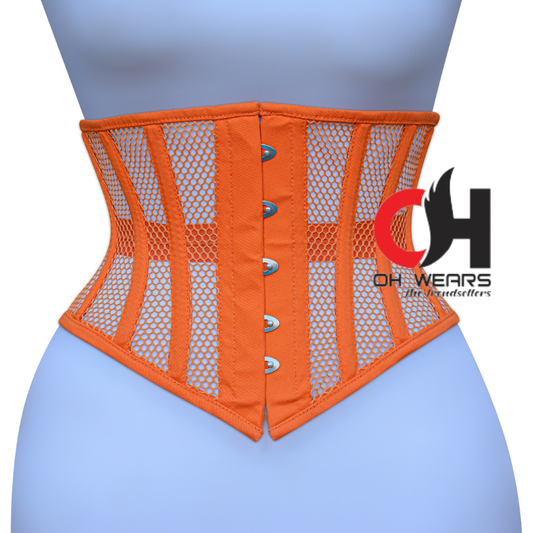 Orange Mesh Underbust Corset Steel Boned Waist Trainer