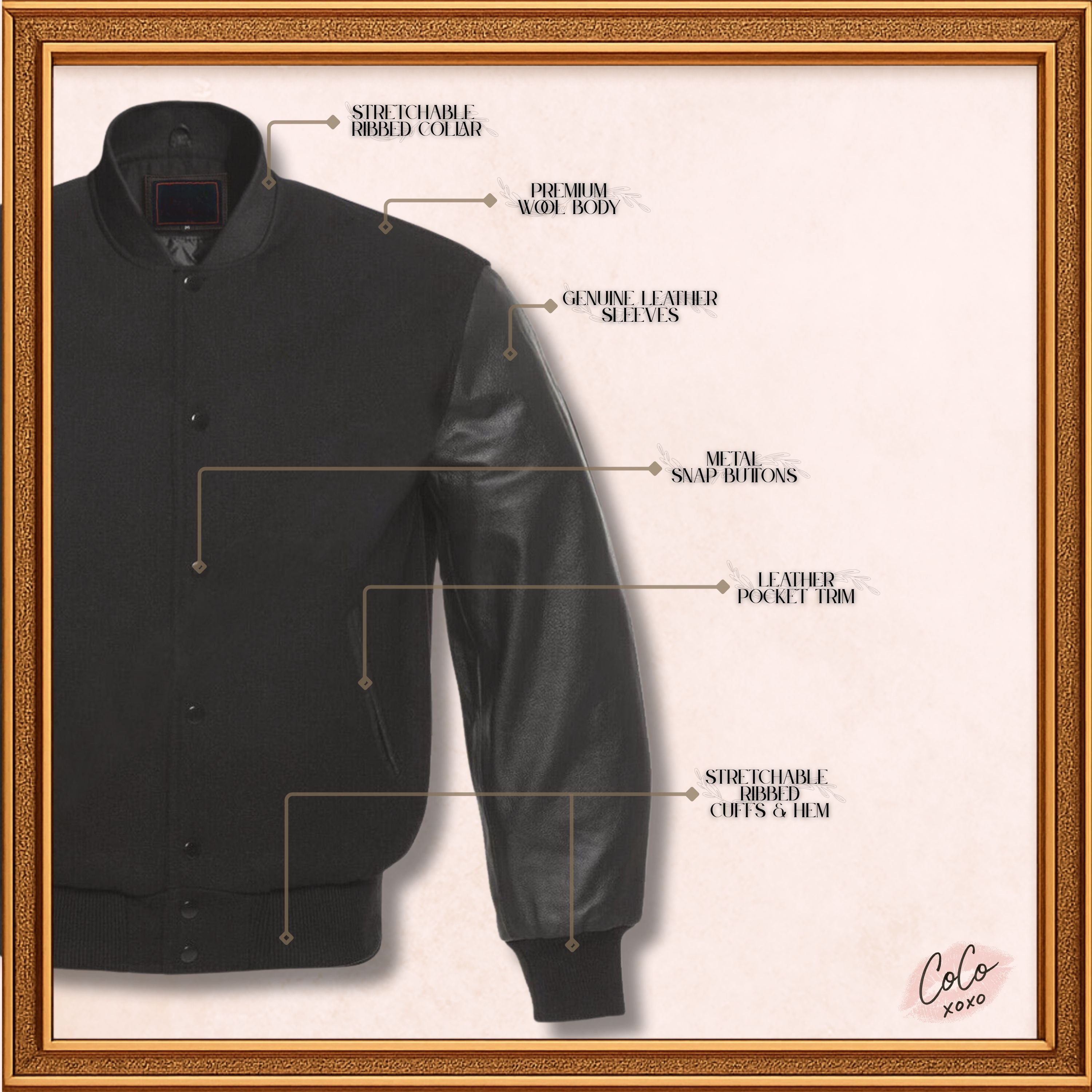 Baseball Bomber Red Wool and Genuine Black Leather Sleeves Varsity Jacket