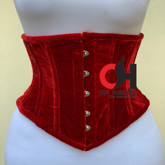 Women Red Velvet Underbust Corset Steel Boned Waist Trainer