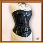 Overbust Black PVC Buckle Zip Up Outwear Fashion Corset