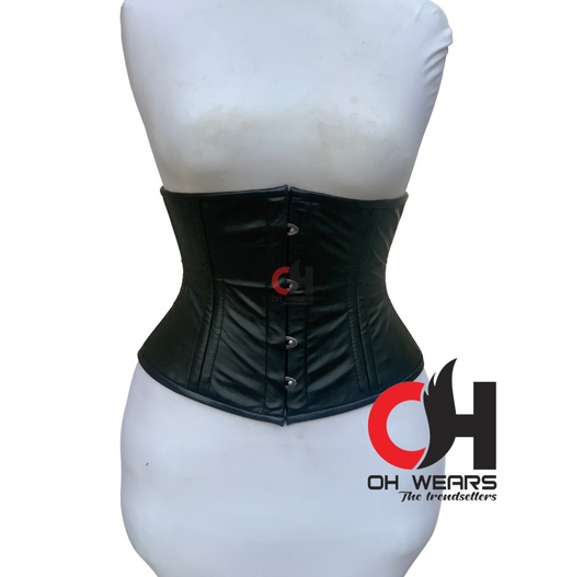 Black Leather Underbust Steel Boned Cotset