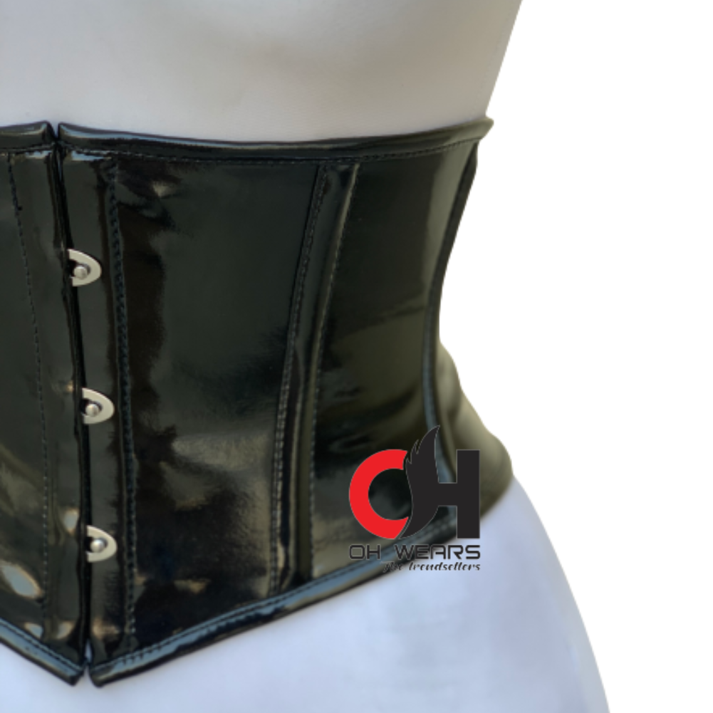 Underbust Black PVC Steel Boned Fashion Corset With Tight Lacing