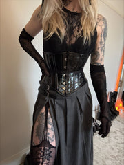 Black PVC Underbust Corset Steel Boned Waist Cincher Fashion Hourglass Corset