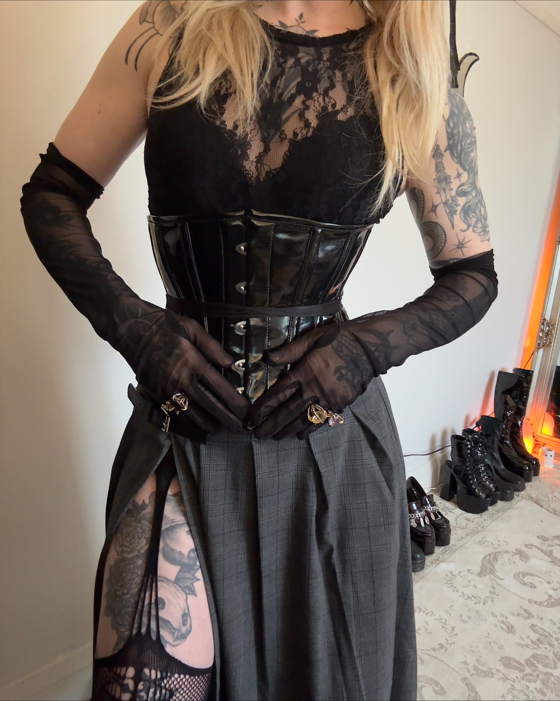 Black PVC Underbust Corset Steel Boned Waist Cincher Fashion Hourglass Corset