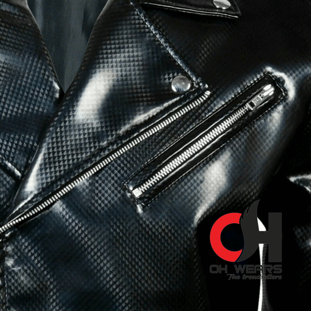 Mens pvc hot sale biker jacket