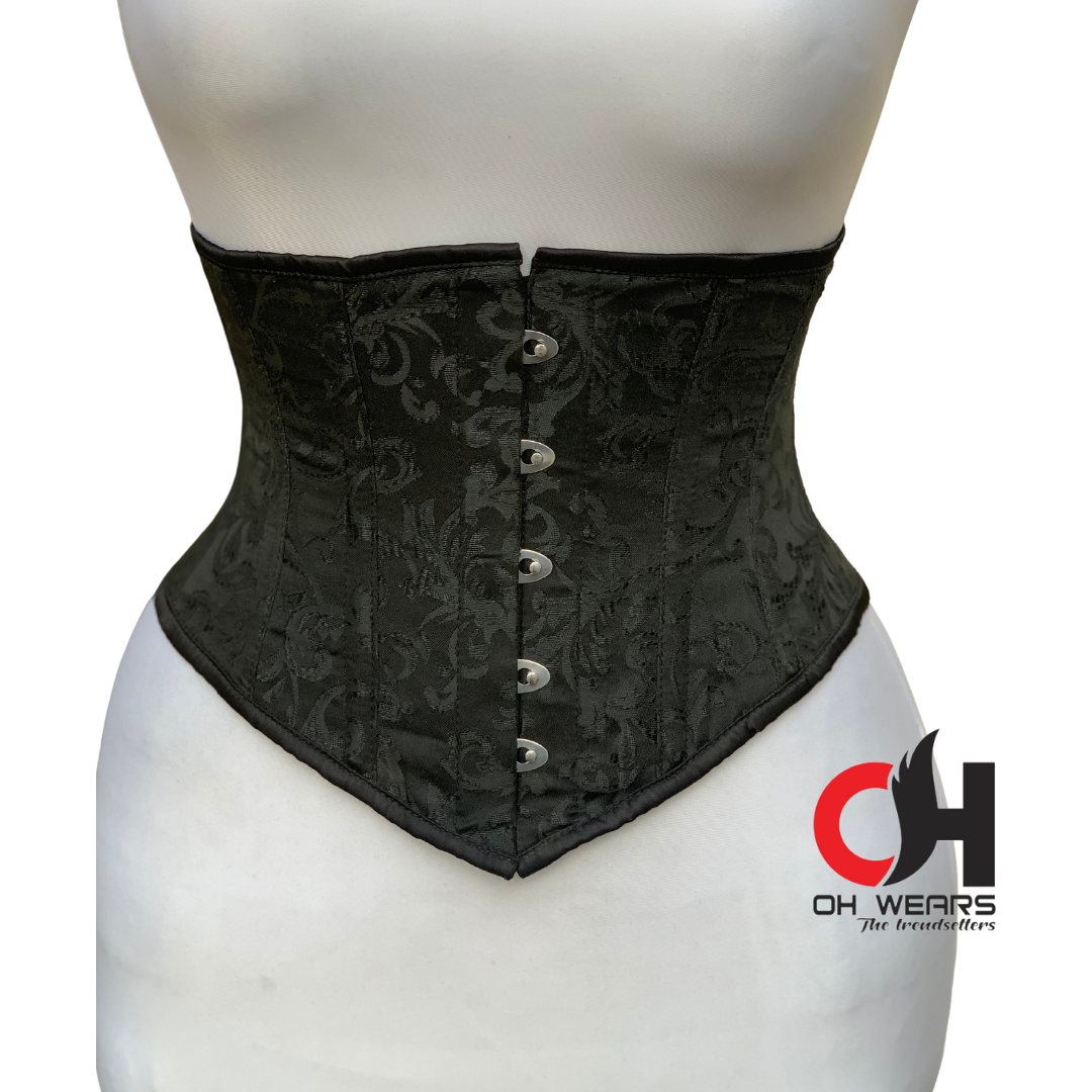 Underbust Black Brocade Steel Boned Fashion Wear Corset Steel Boned Truly Waist Trainer