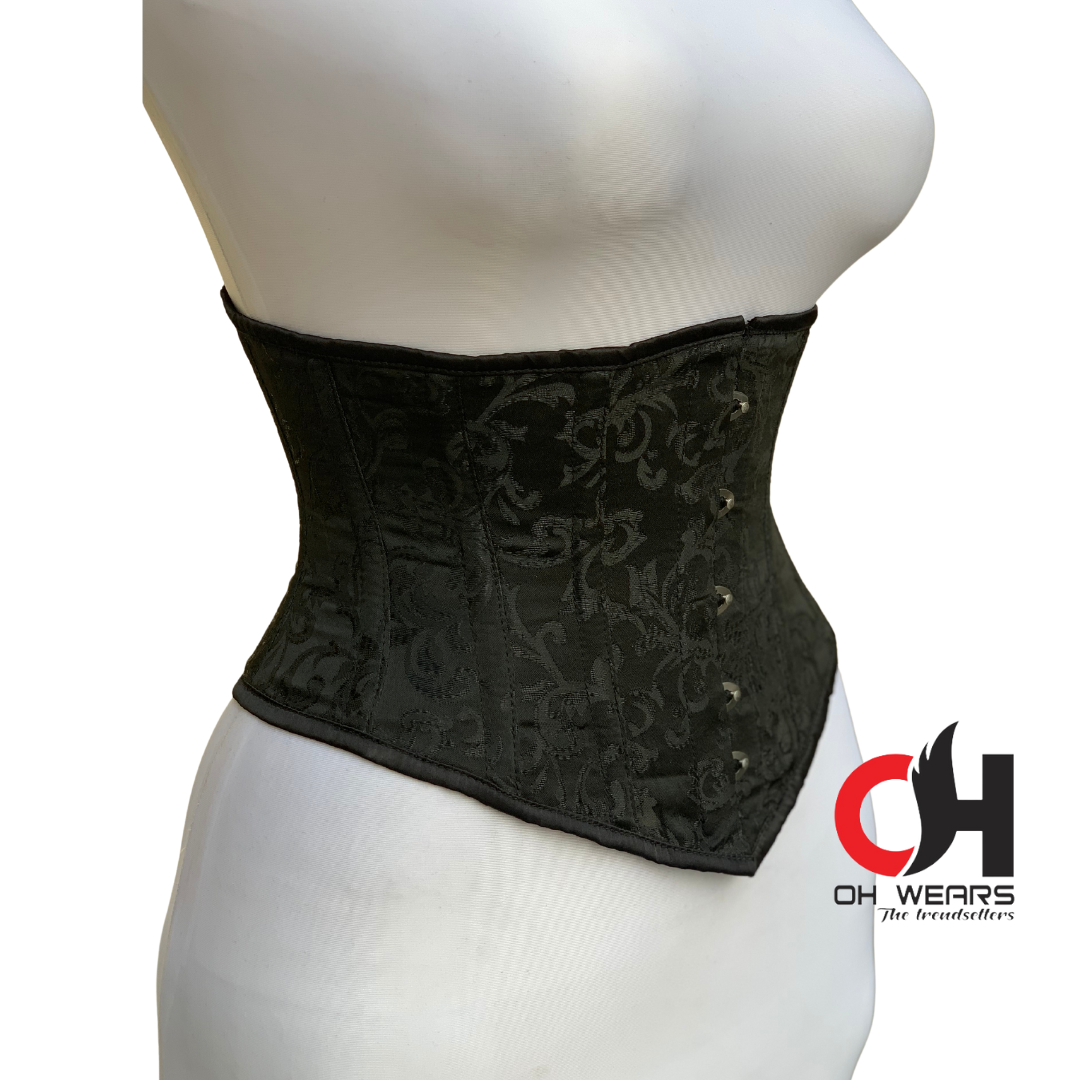 Underbust Black Brocade Steel Boned Fashion Wear Corset Steel Boned Truly Waist Trainer