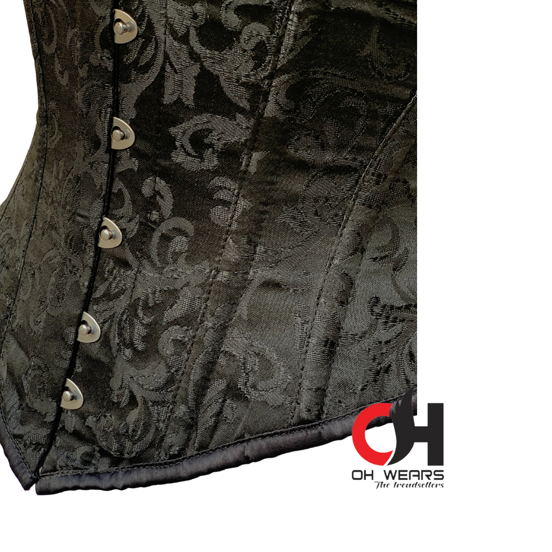 Underbust Black Brocade Steel Boned Fashion Wear Corset Steel Boned Truly Waist Trainer