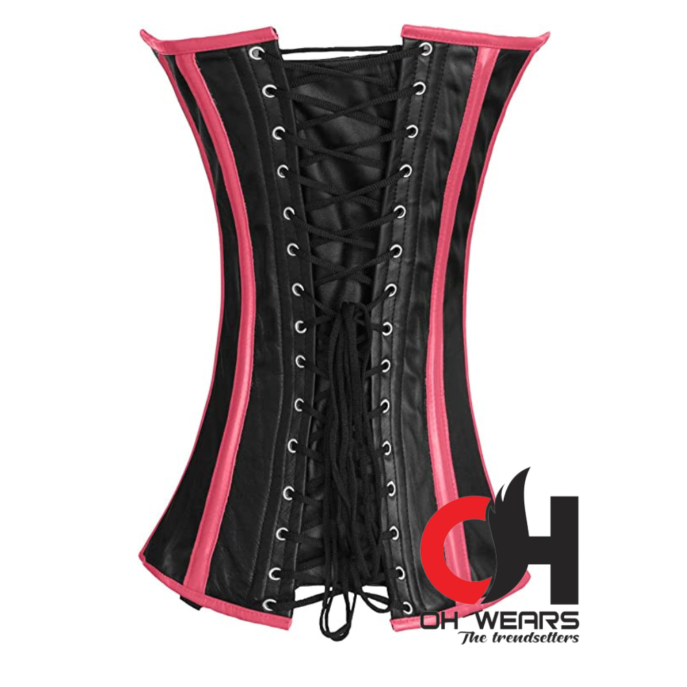 Women Leather Overbust Corset Double Steel Boned