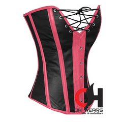 Women Leather Overbust Corset Double Steel Boned