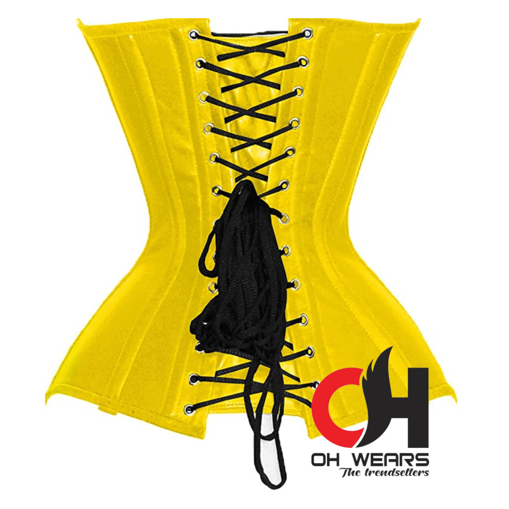 Heavy Duty Steel Boned Yellow PVC Overbust Fashion Corset