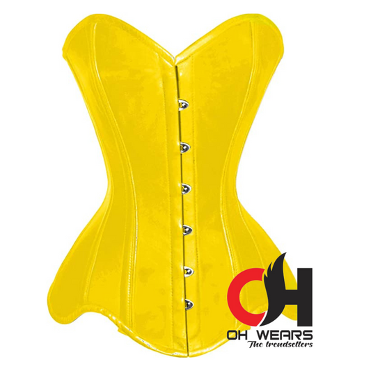 Heavy Duty Steel Boned Yellow PVC Overbust Fashion Corset