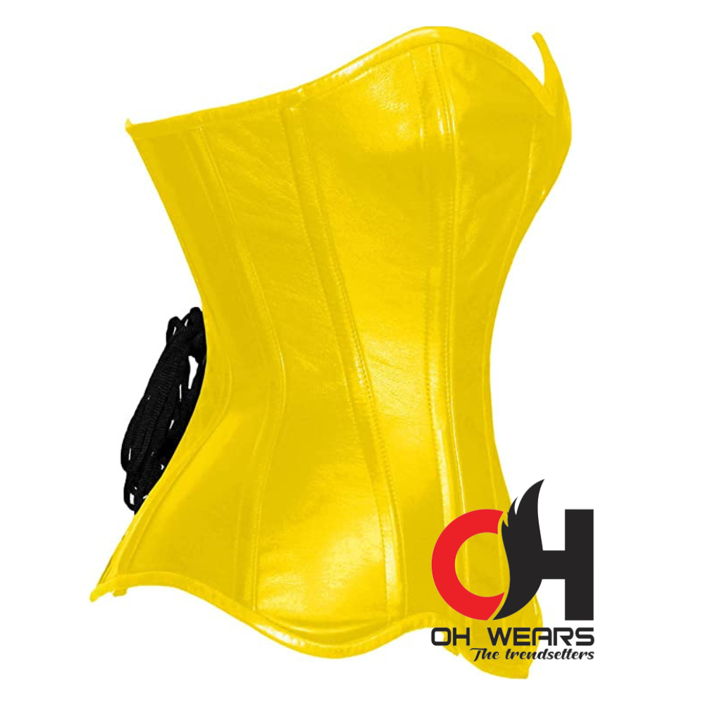 Heavy Duty Steel Boned Yellow PVC Overbust Fashion Corset