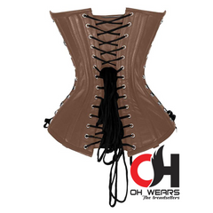 Brown Leather Overbust Corset Heavy Steel Boned