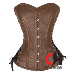 Brown Leather Overbust Corset Heavy Steel Boned