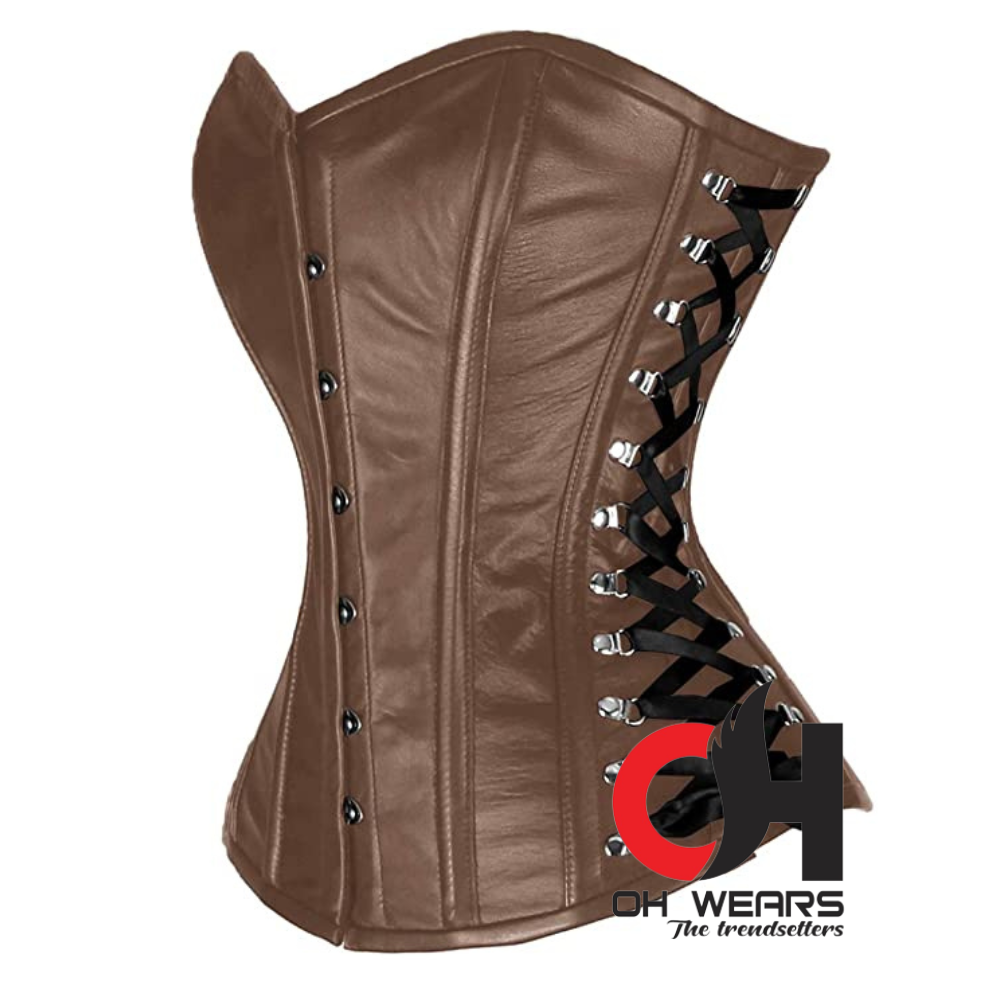 Brown Leather Overbust Corset Heavy Steel Boned