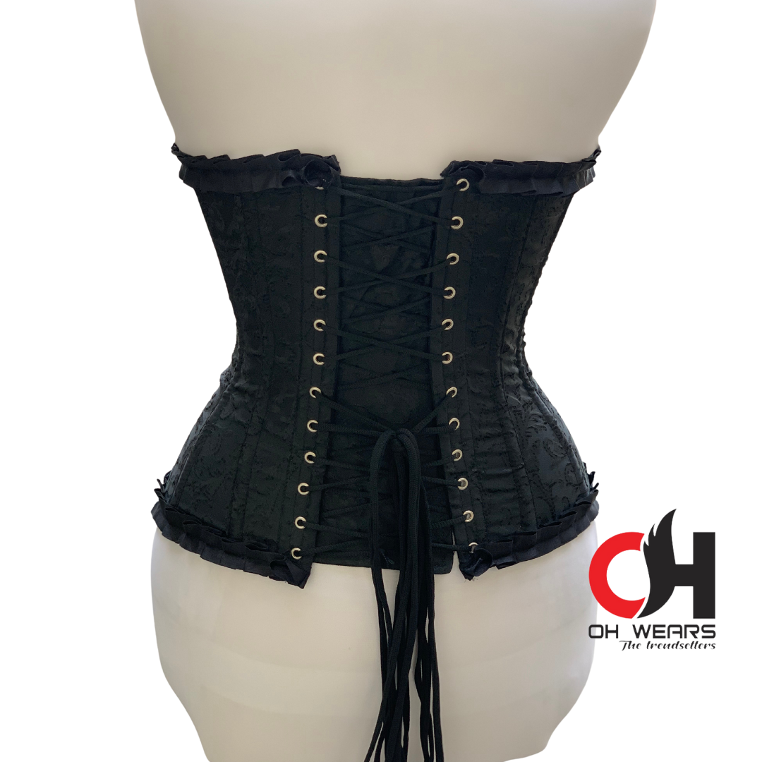 Black Brocade Overburst Corset - Steel Boned