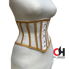 White Mesh Golden Outlines Underbust Corset Steel Boned