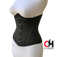 Black Brocade Underbust Corset - Steel Boned