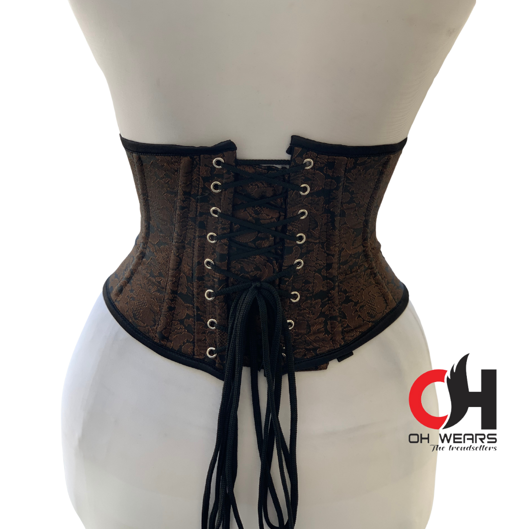 Brown Brocade Underbust Corset - Steel Boned