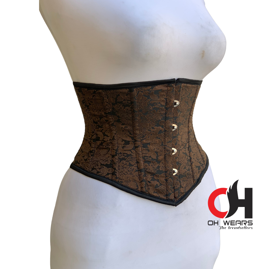 Brown Brocade Underbust Corset - Steel Boned