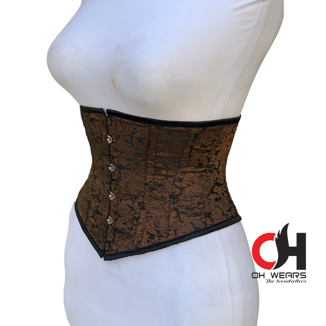 Brown Brocade Underbust Corset - Steel Boned