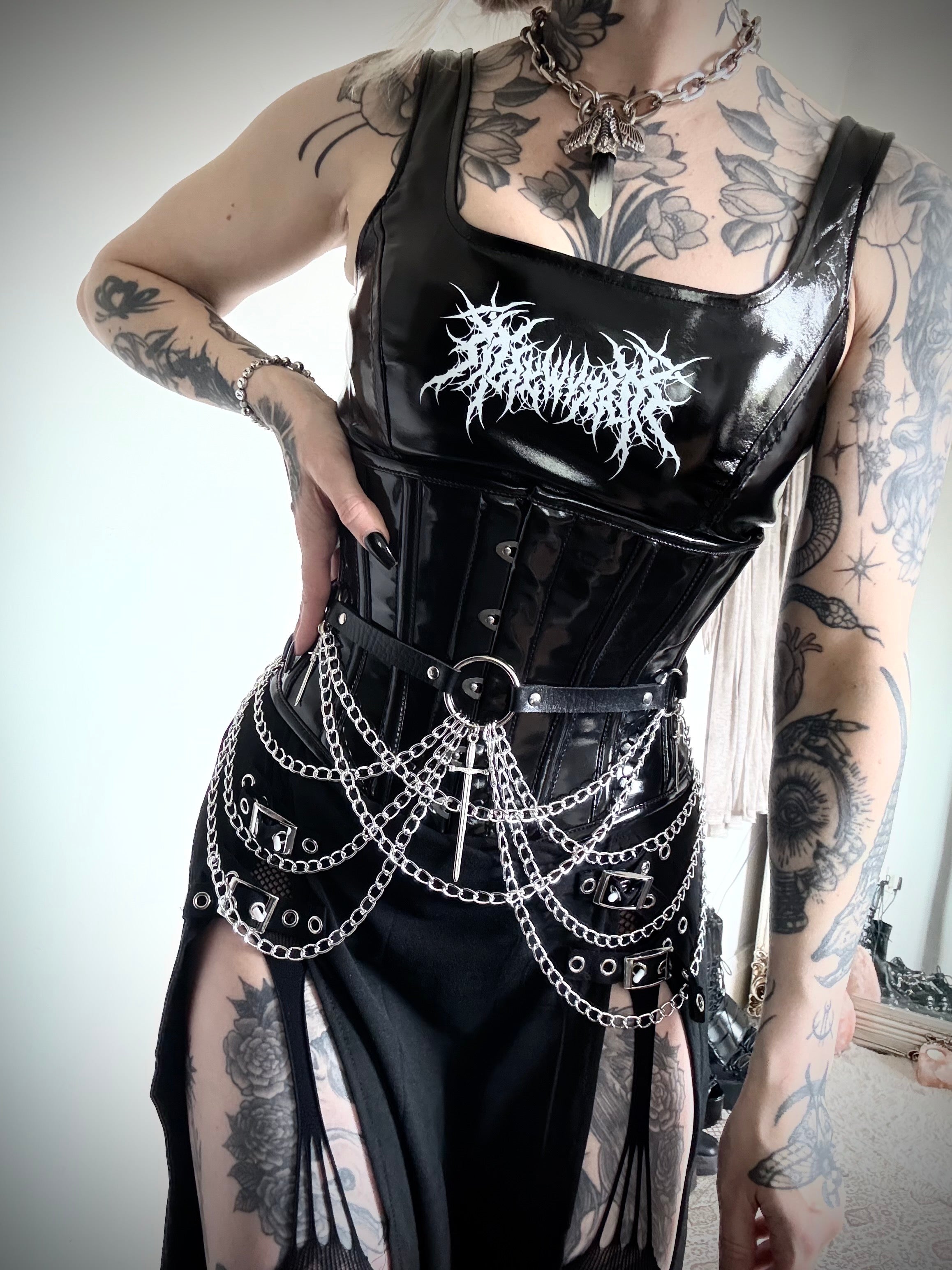 Black PVC Underbust Corset Steel Boned Waist Cincher Fashion Hourglass Corset