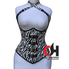 Zebra Print Faux Leather Overbust Corset Steel Boned