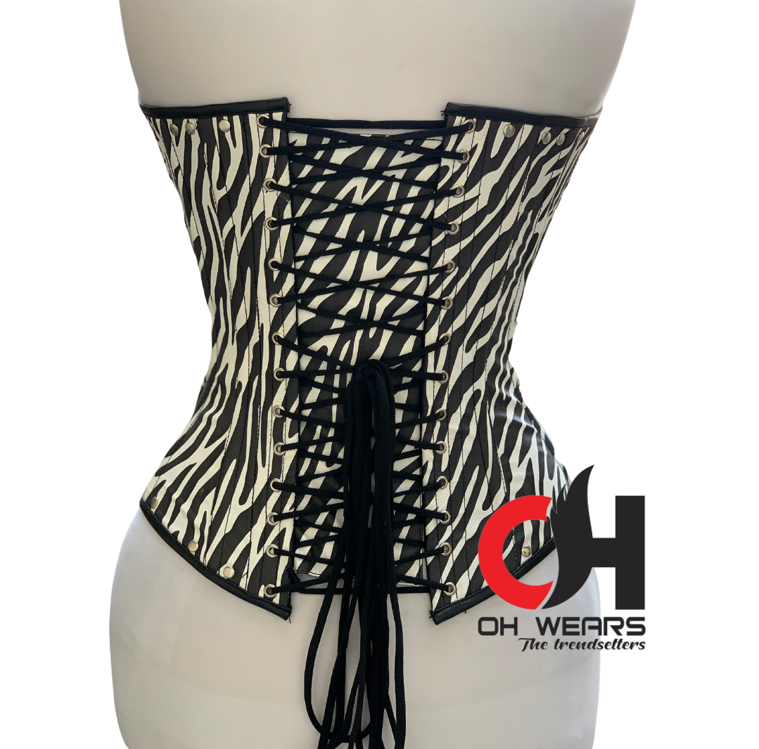 Zebra Print Faux Leather Overbust Corset Steel Boned