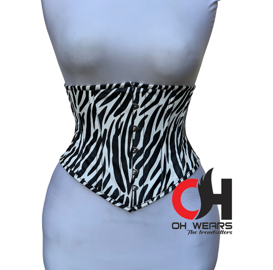 Zebra Faux Leather Underbust Corset Steel Boned