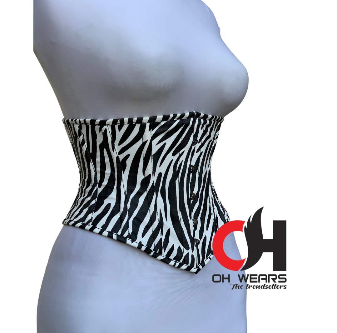 Zebra Faux Leather Underbust Corset Steel Boned