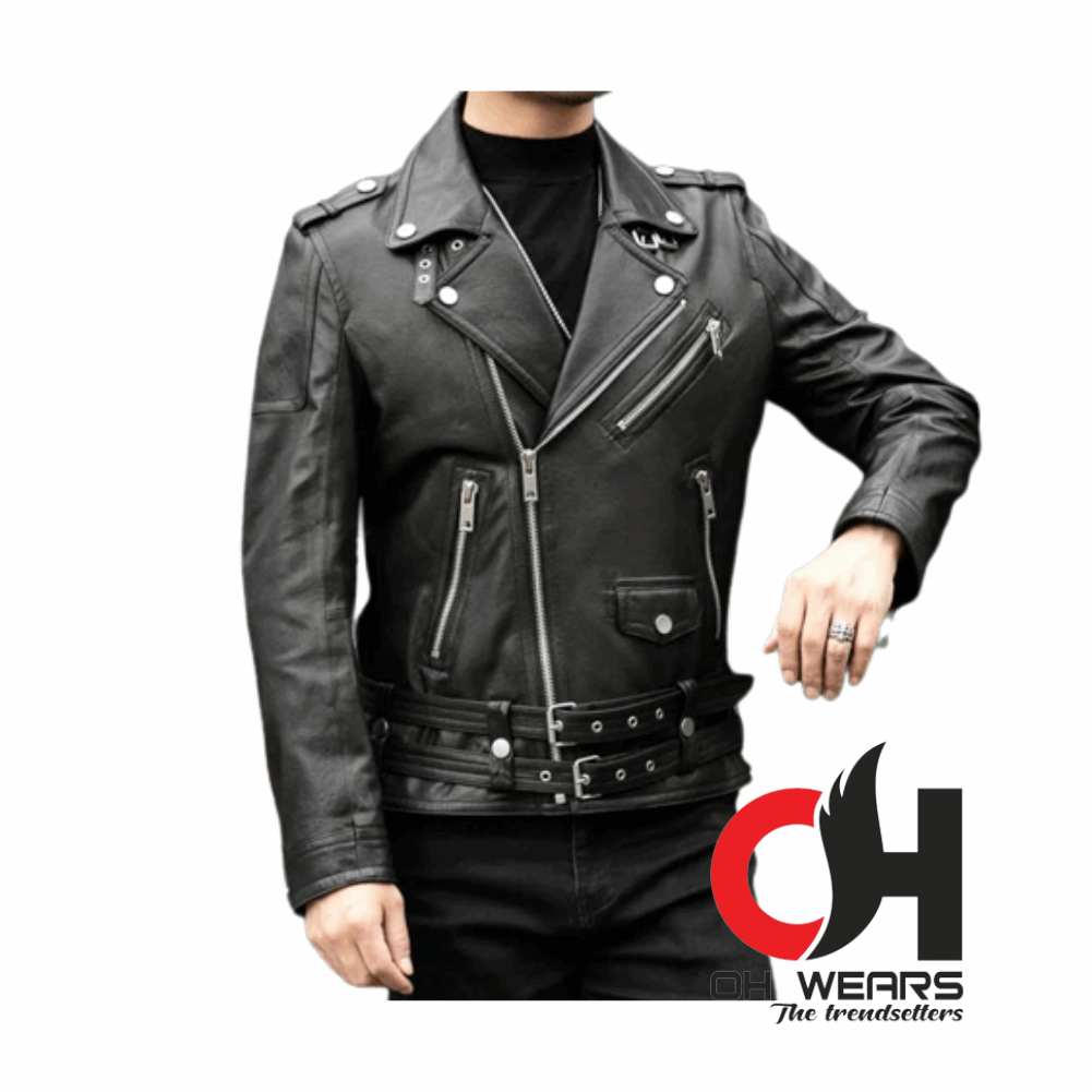 Gothic handmade Gothic Moto Real Black Leather Jacket Stylish Men Motorcycle Jacket Punk Rock EMO Fetish Jacket